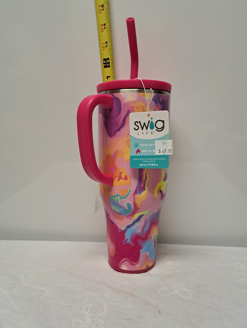Swig Life Pink Multi Marble Travel Tumbler with Handle & Straw